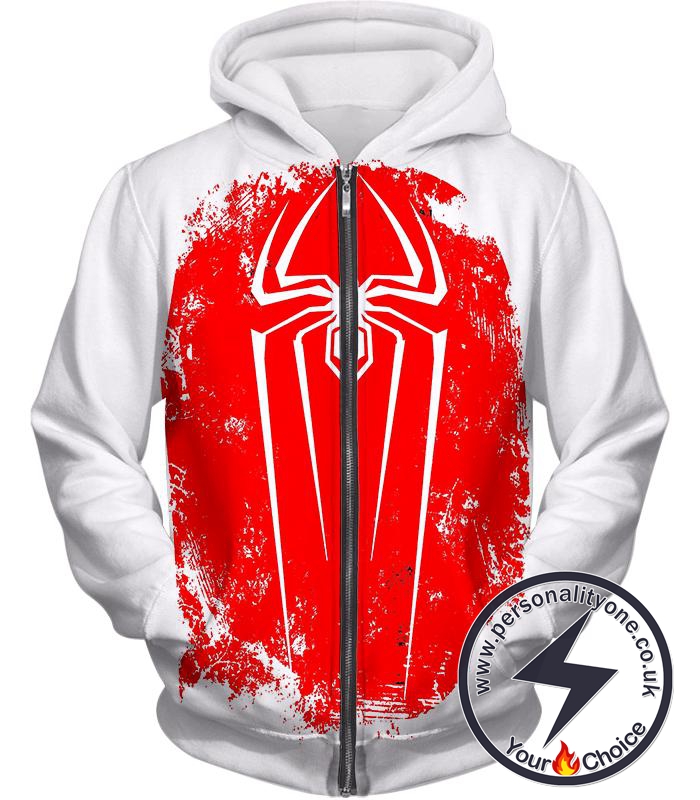 Amazing Spiderman Red Logo Promo White Zip Up Hoodie